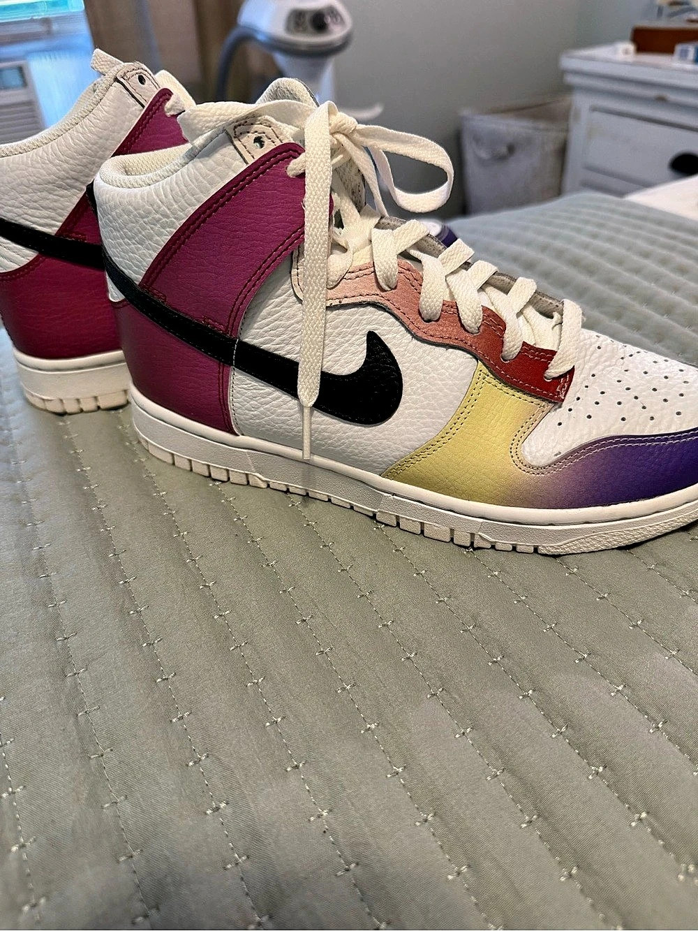Nike Dunk High-Top Sneakers in White & Purple